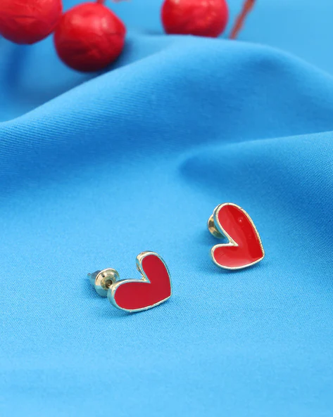 Shein Women Red Enamel Heart Design Stud Earrings in Red